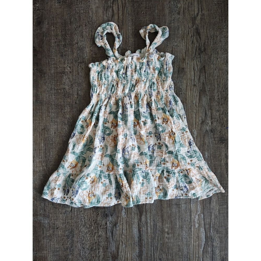 Kid's Girl's 100% Cotton Bluey And Bingo Ruffled Dress Size 5T